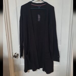 New Tommy Hilfiger Black Open-Front Long Cardigan Duster